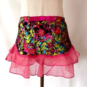Adorable Jezebel Abstract Floral Satin Swiss Dot Mesh Ruffle Lingerie Skirt